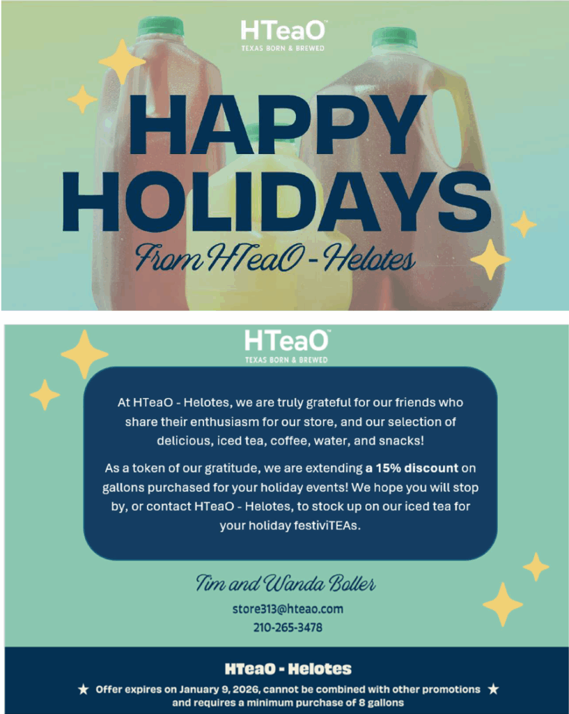 HTeaO Helotes Holiday Coupon