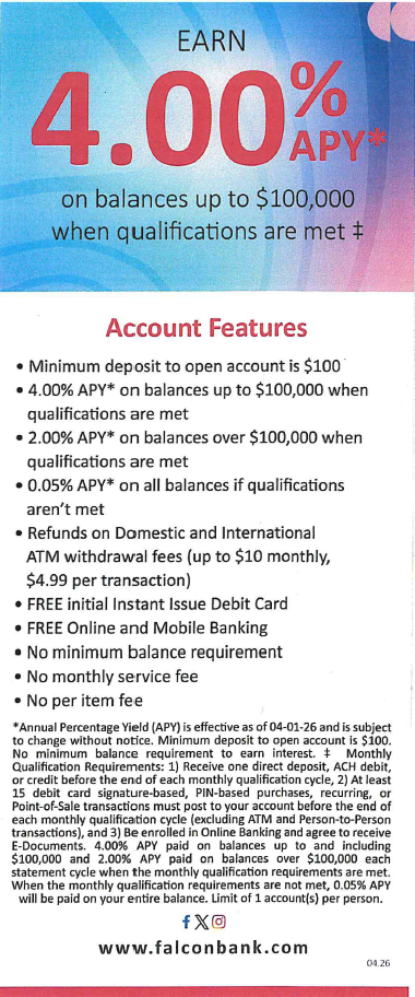 Falcon Bank Reward Checking 