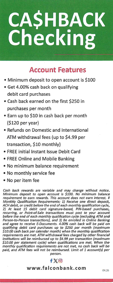 Falcon Bank Cashback Checking
