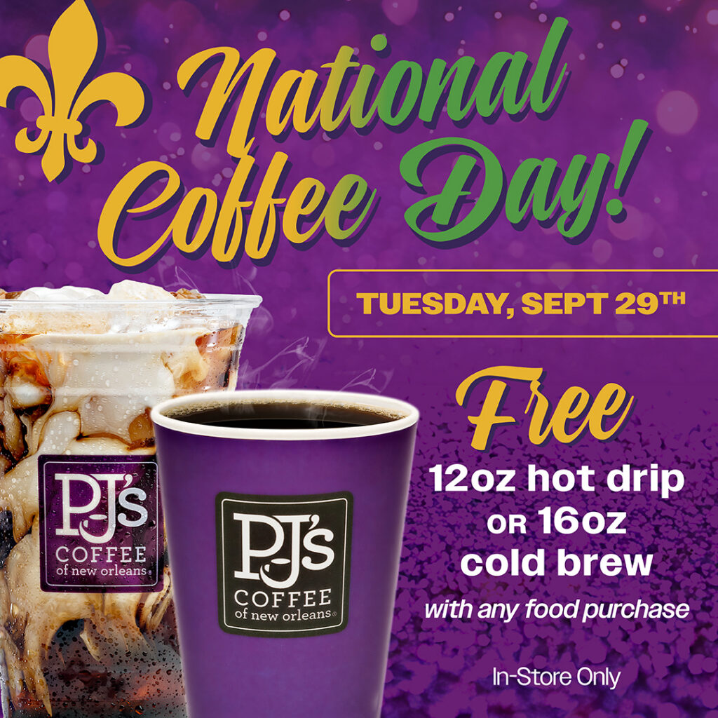 FREE 12 oz. hot drip coffee or 16 oz. cold brew with any food purchase